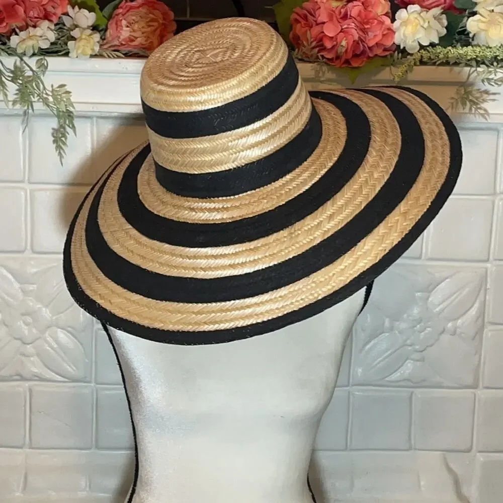 Janessa Leone Eloise Straw Hat Oversized Black Striped‎ Large